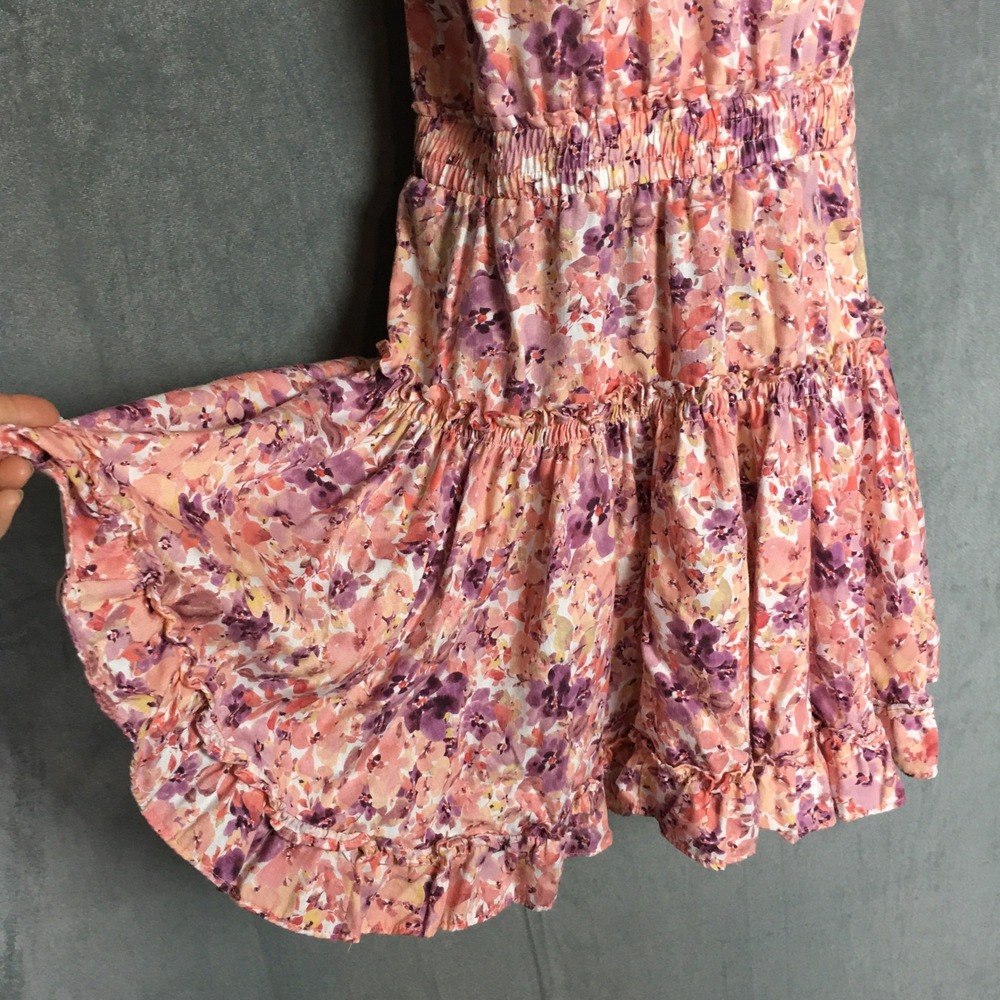 Dear John Pink‎ Floral Tiered Mini Dress XS Smocked Cottagecore - Picture 9 of 16